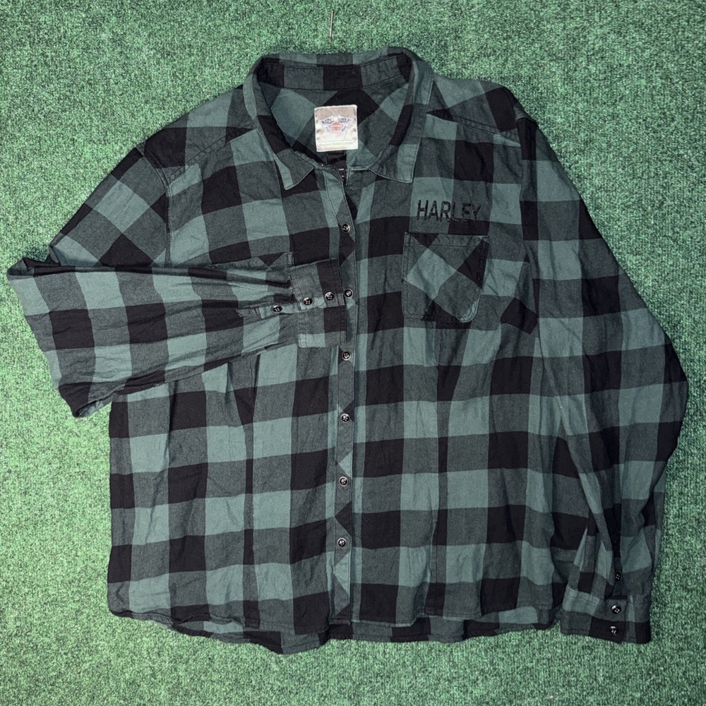 Men's Harley Davidson Green Black Flannel Size 3XL Q9